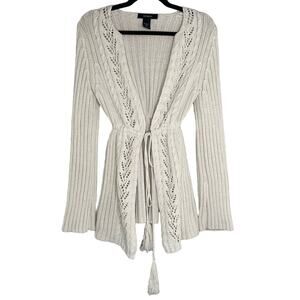 VTG Express Cream Cable Knit Tie Front Cardigan Medium